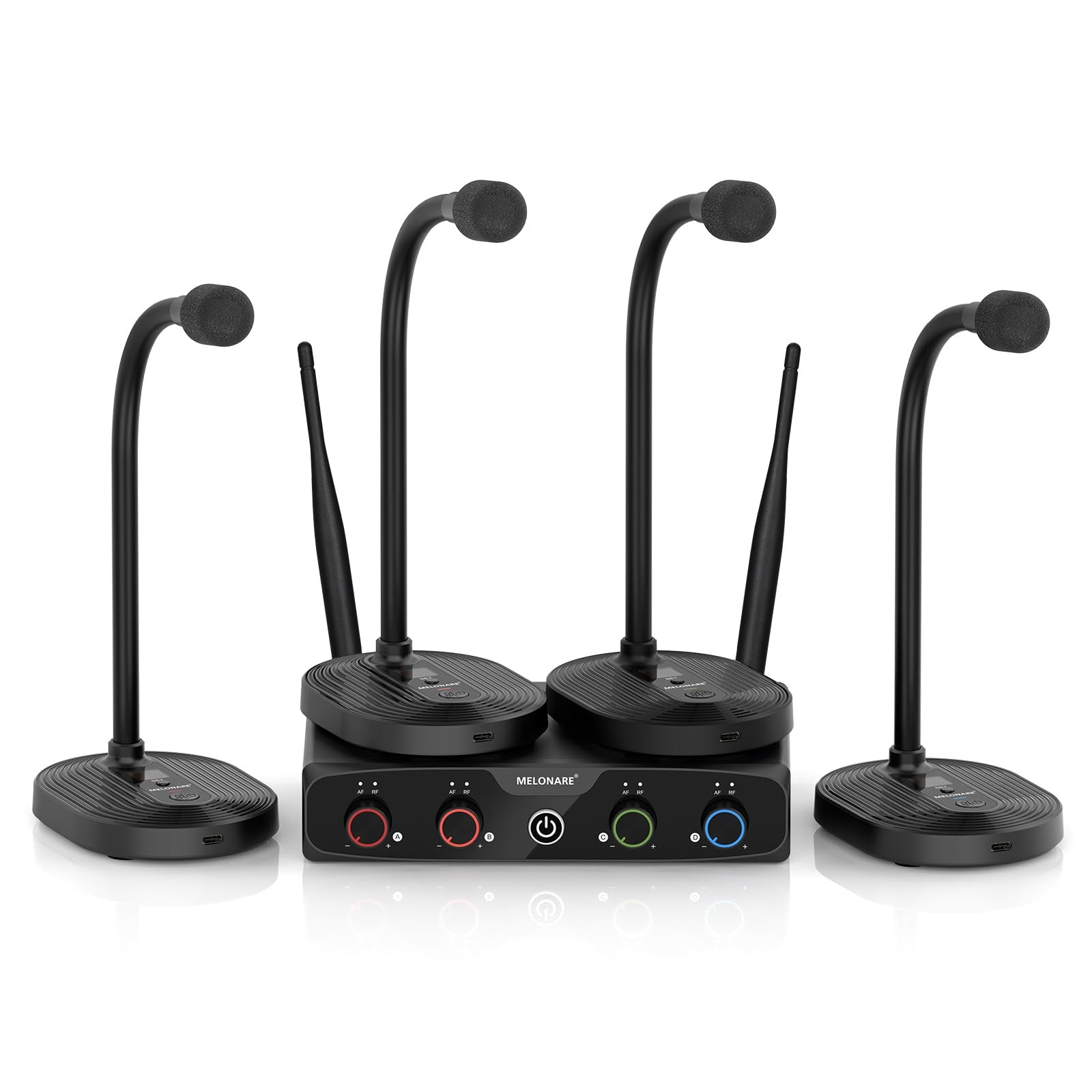 4-Channel Wireless Conference Microphone System, UHF Compact Cordless Mic Set…