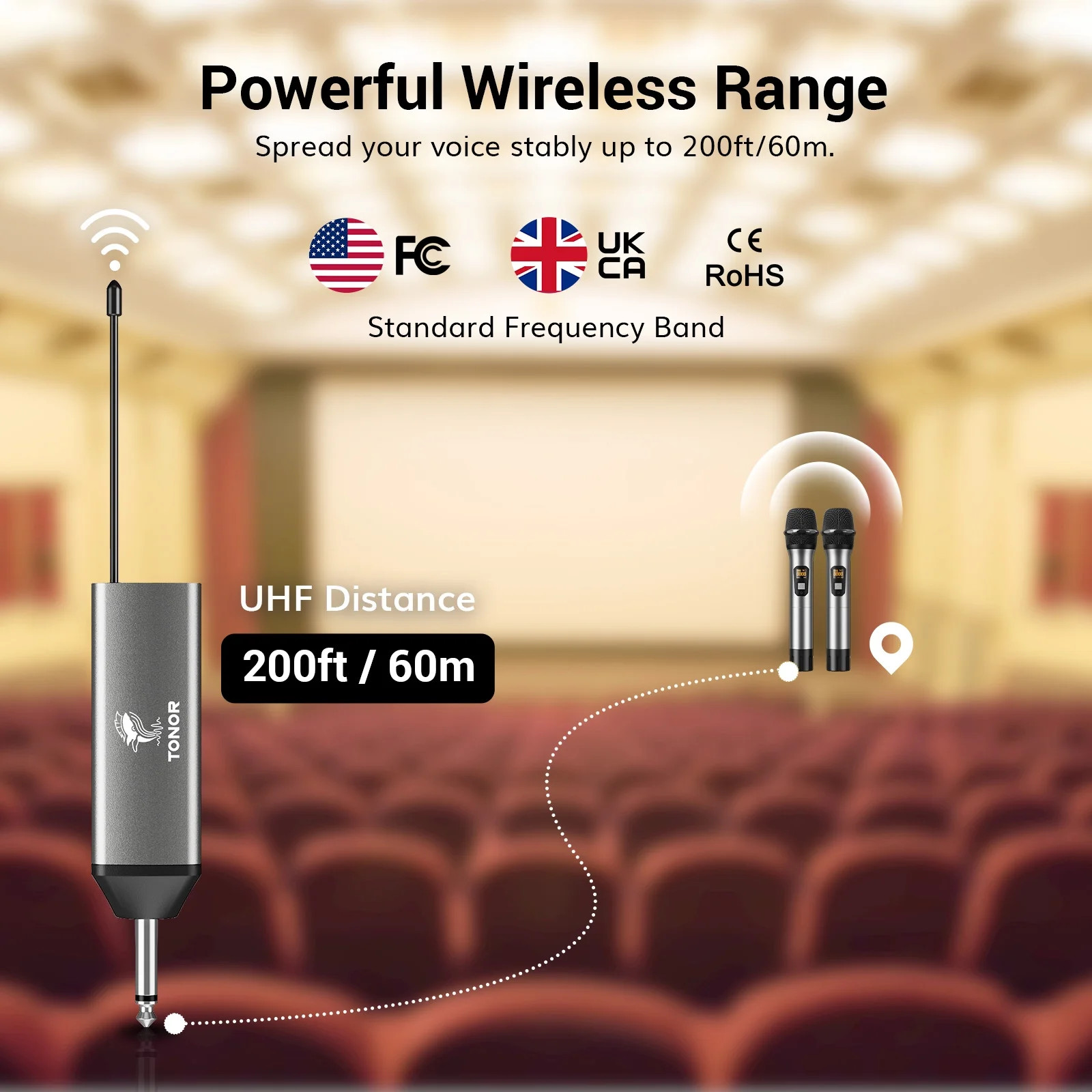 Wireless Microphone, UHF Dual Cordless Dynamic Mic System with Receiver (TW-630)