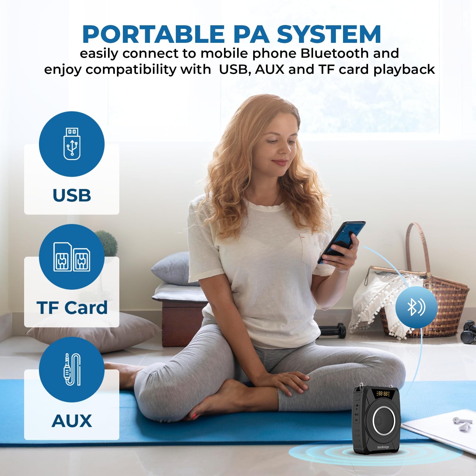 Powerful Portable Voice Amplifier with Bluetooth5.0, Recording and UHF BLACK