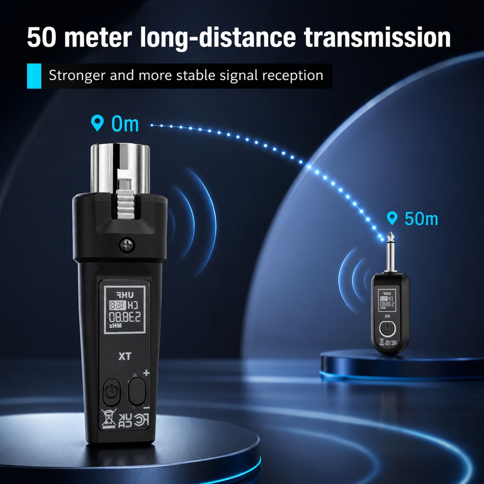 Professional Wireless Guitar XLR Transmitter Receiver System 510-590MHz 30-50m