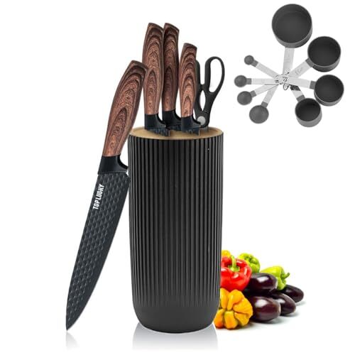 Kitchen Block Knife Sets, 6-Pieces Black Chef Knife Set with