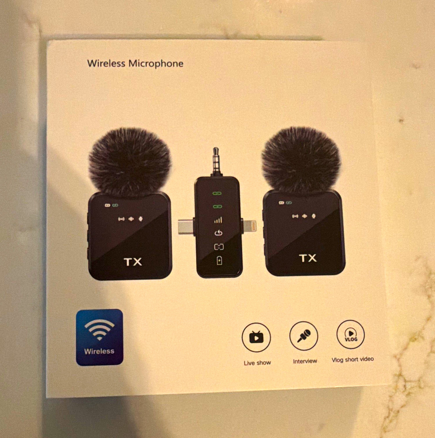 Wireless Dual Microphone Set 2 TX + 1 RX Plug & Play Noise Reduction Black