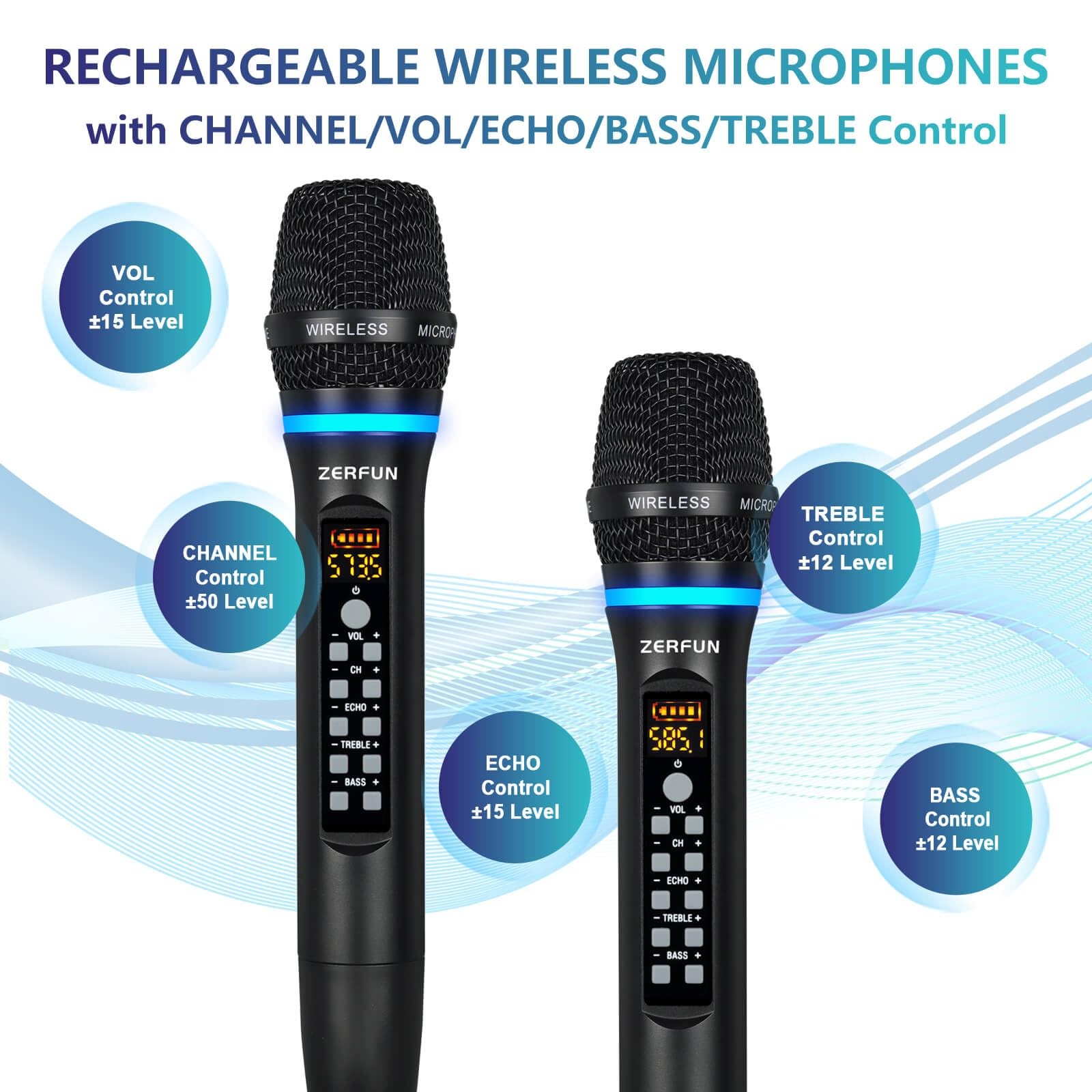 Dual Wireless Microphones Rechargeable, UHF Metal Wireless Mic System Cordles…