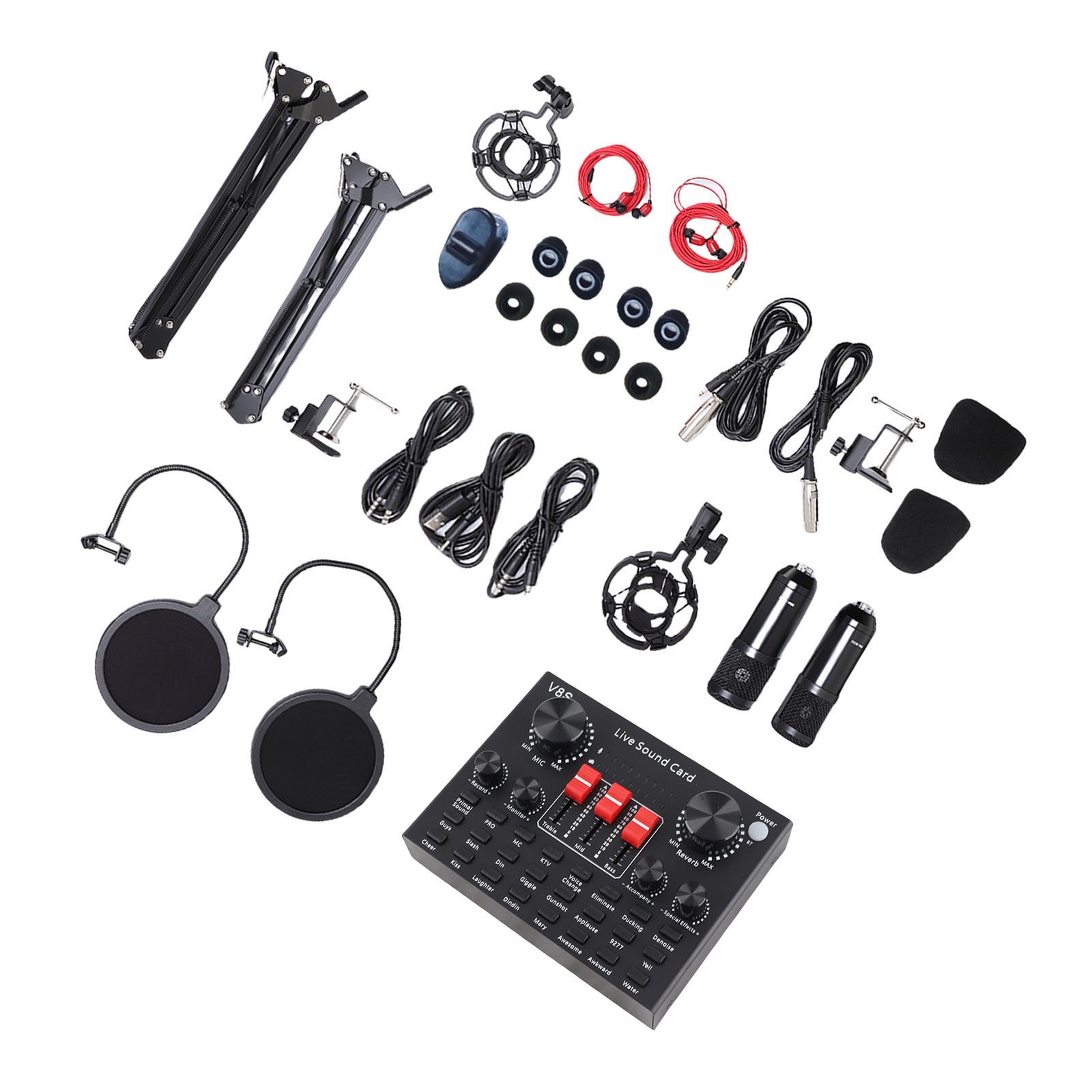 Live Sound Card Set Condenser Microphone Kit 16 Sound Effects With Rotating