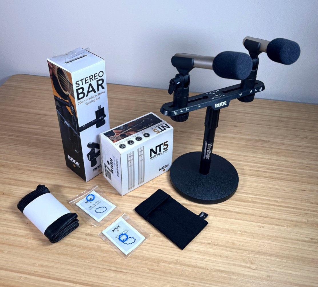 Rode NT5 Matched Pair Condenser Microphones, clips, AND Rode Stereo Bar — READ
