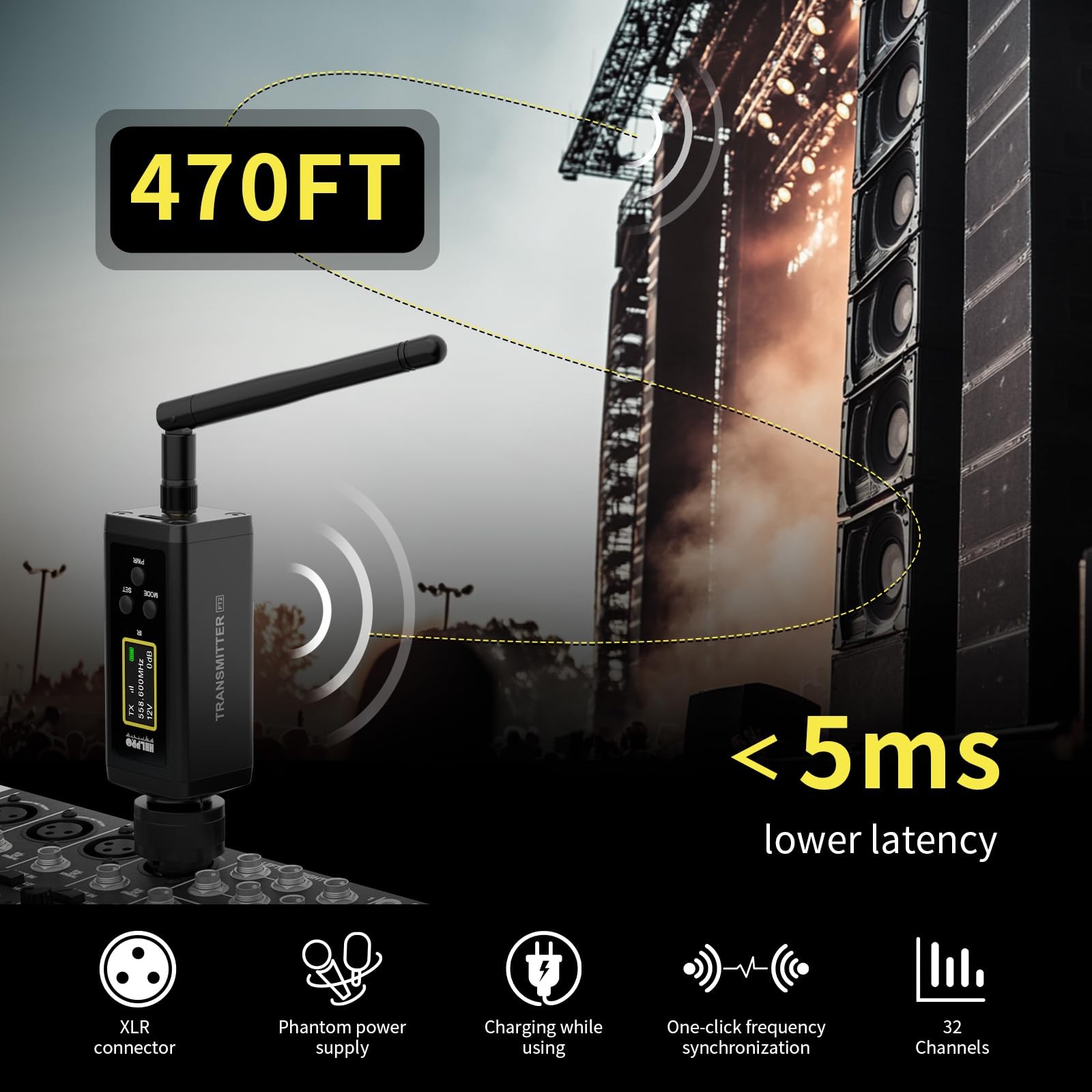 UHF Wireless XLR Transmitter and Receiver Dual Antennas 470ft Range F30
