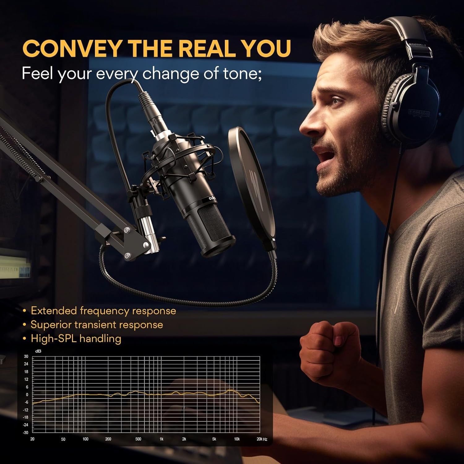 XLR Condenser Microphone Studio Cardioid Mic with Boom Arm & Pop Filter