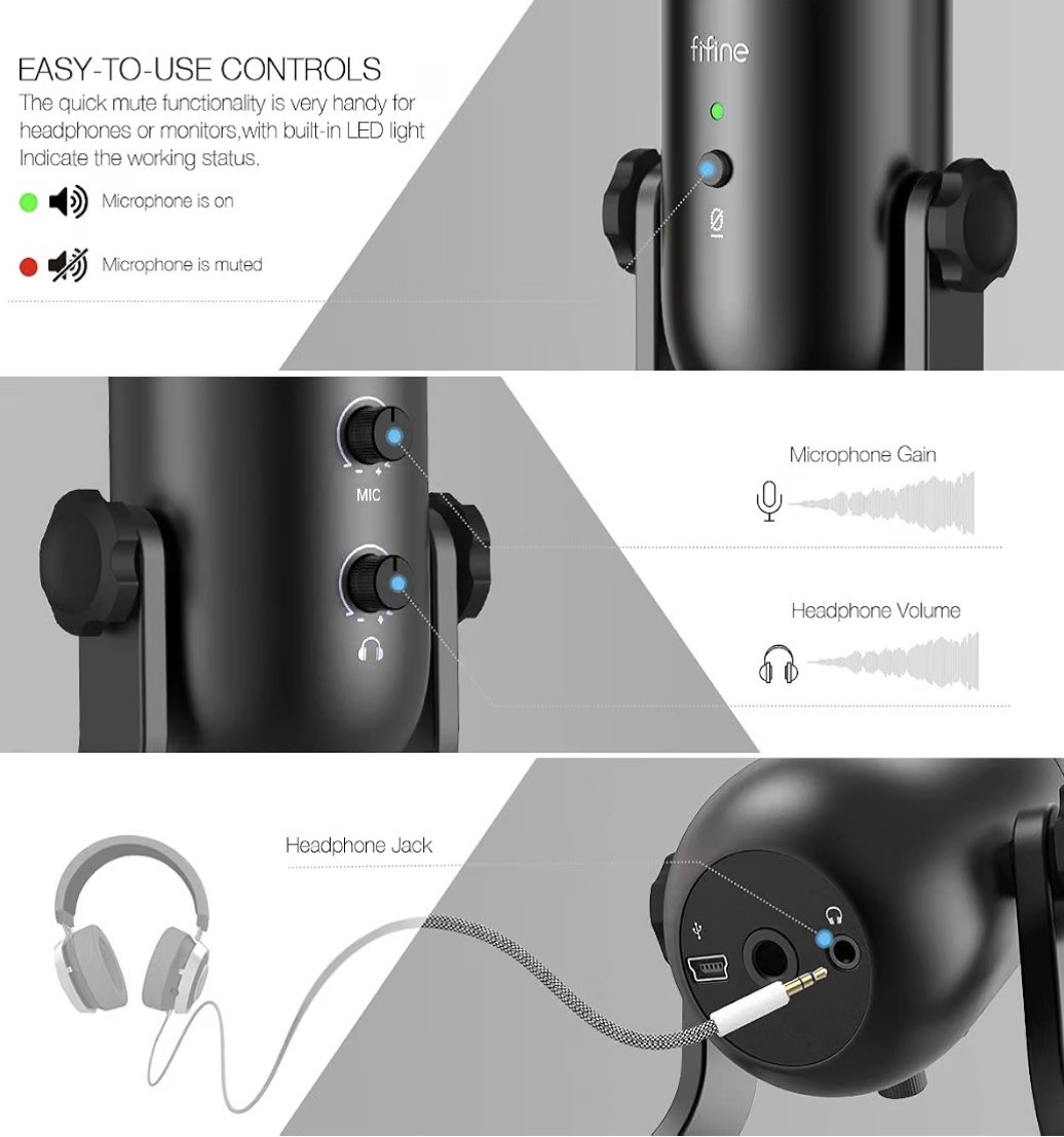 FIFINE K678 USB Podcast Microphone for Recording Streaming – Mic Only, No Wire