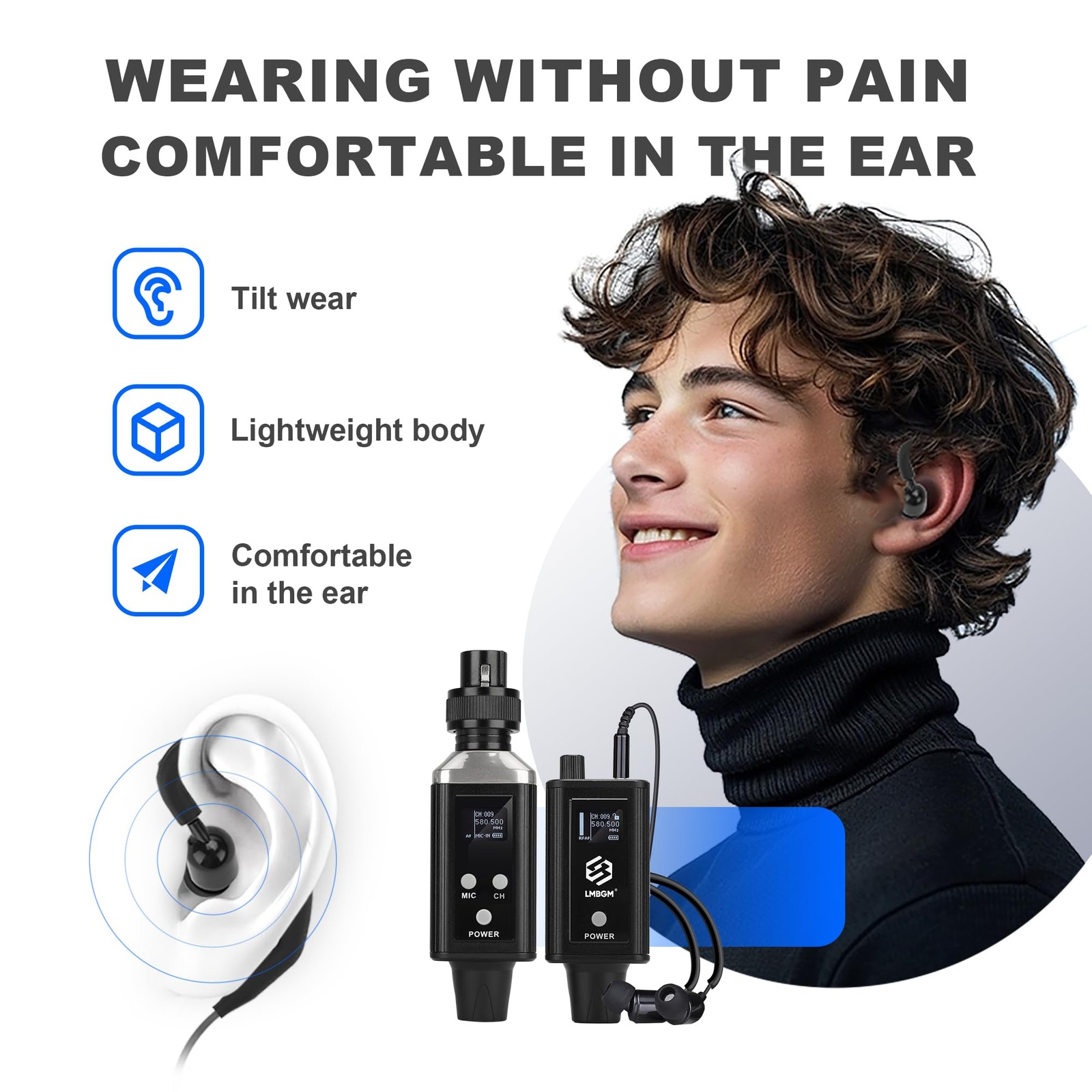 LMBGM A9 UHF Wireless in Ear Monitor System, Mono IEM Transmitter and Beltpac…