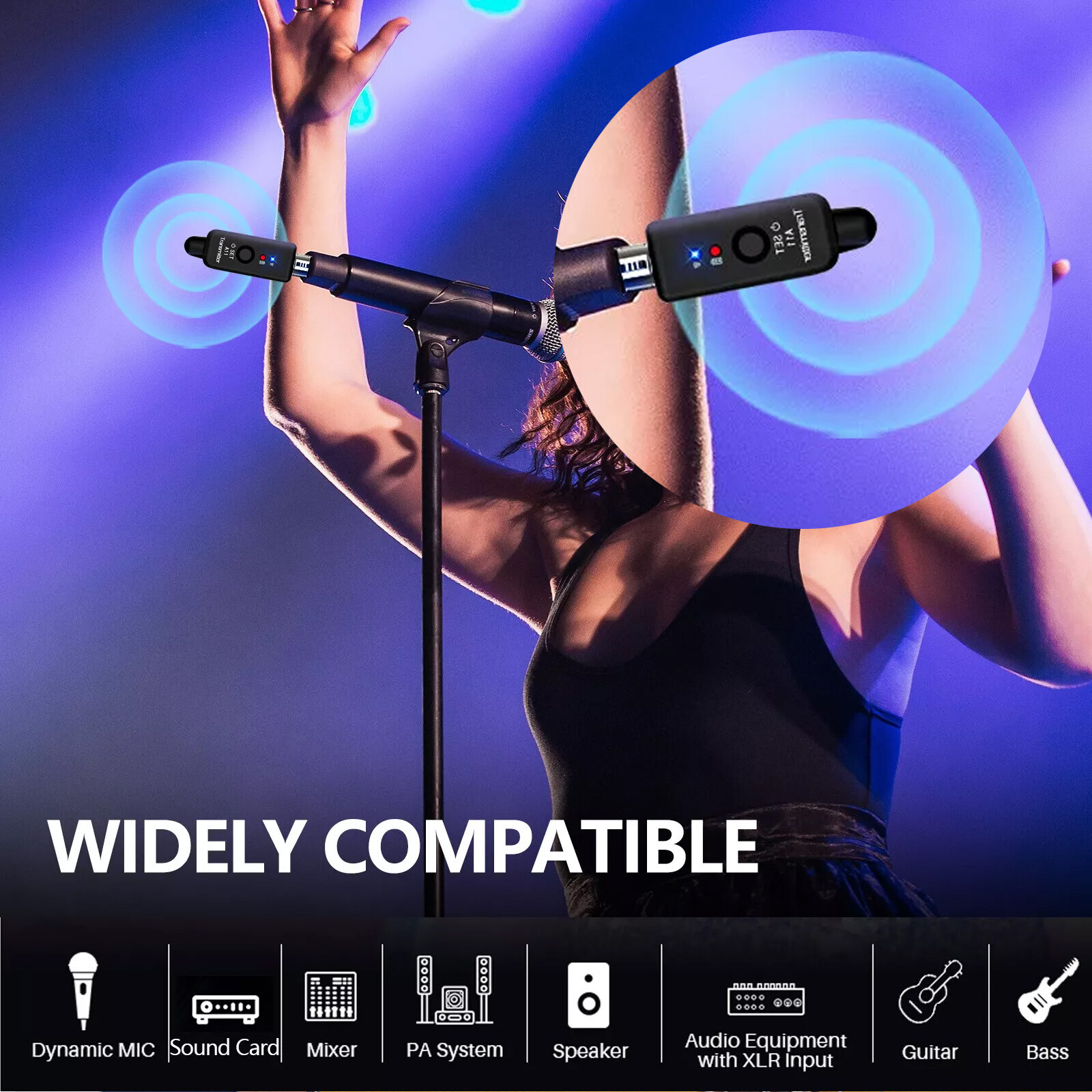 Wireless XLR Adapter System Dual Transmitter & Receiver for Mic Guitar Mixer USA
