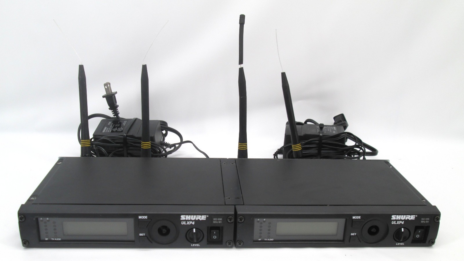 2x Rackmount Shure ULXP4 M1 Wireless Microphone Receivers 662-698 MHz + PSU 1605