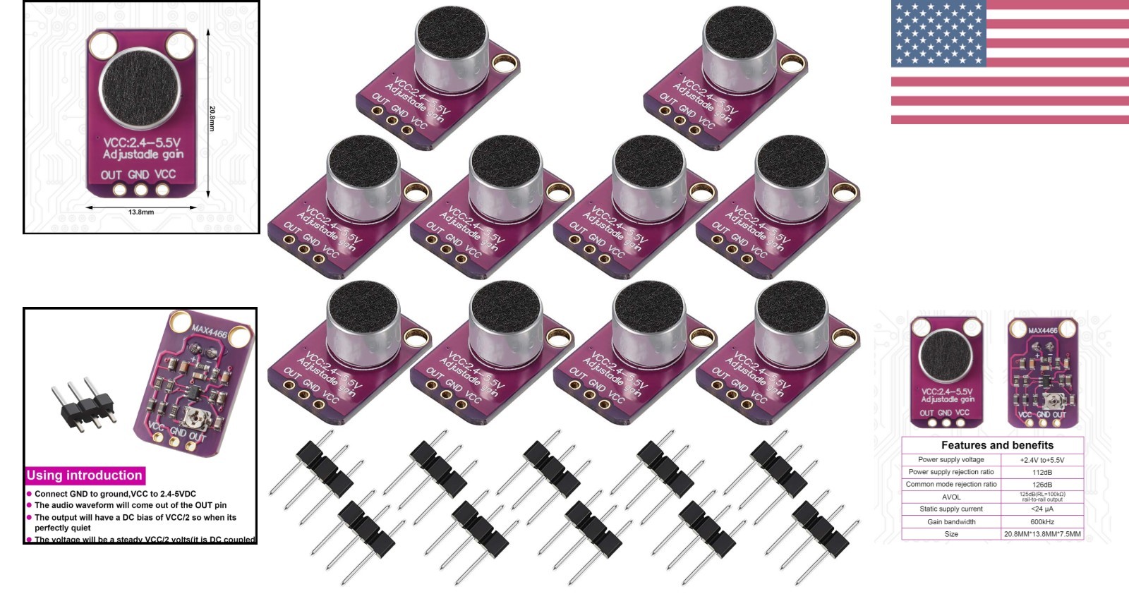 10 Pieces Electret Microphone Amplifier Adjustable Module Microphone Preampli…