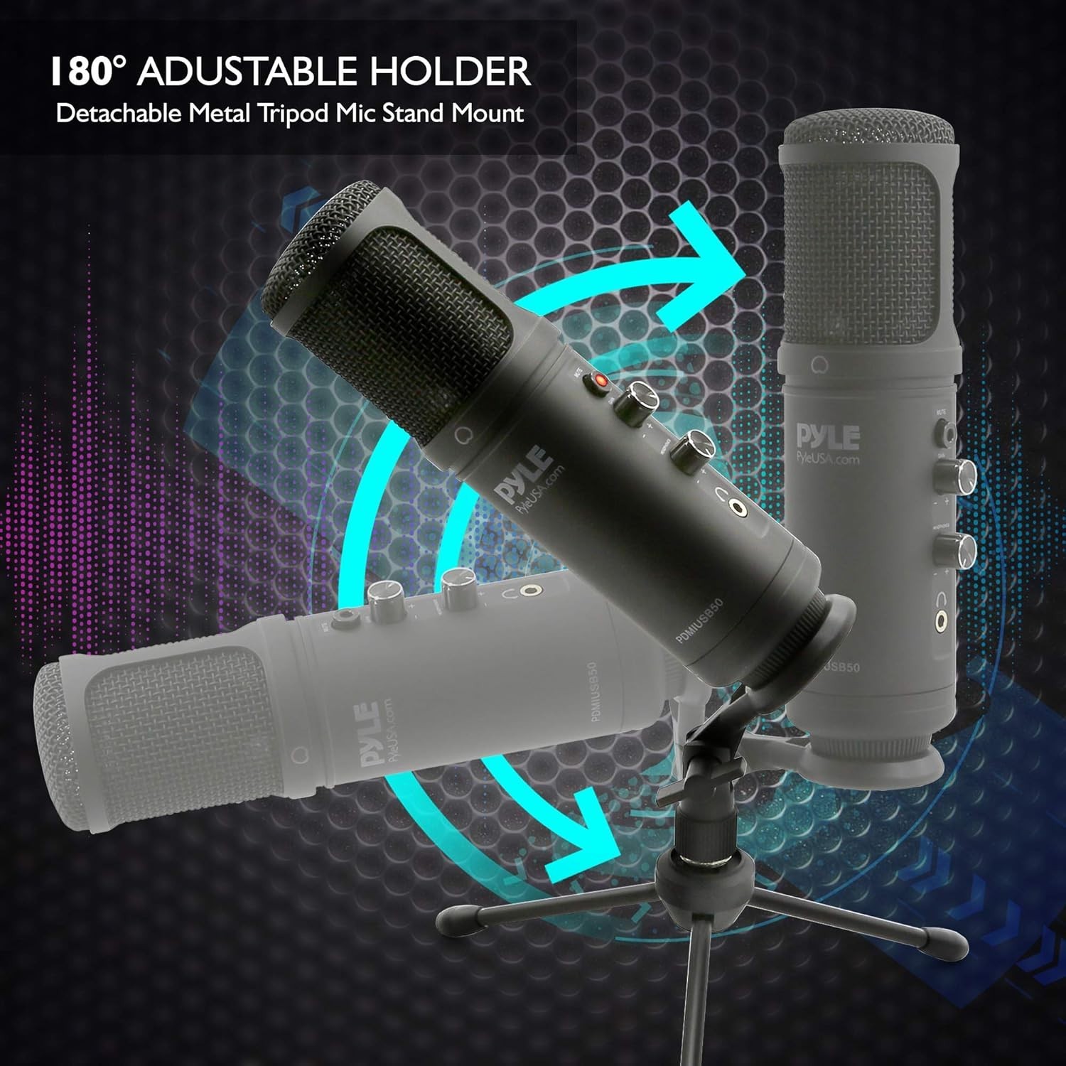 Adjustable USB PC Microphone – Blue LED, Tripod Stand for Gamers & Podcasters