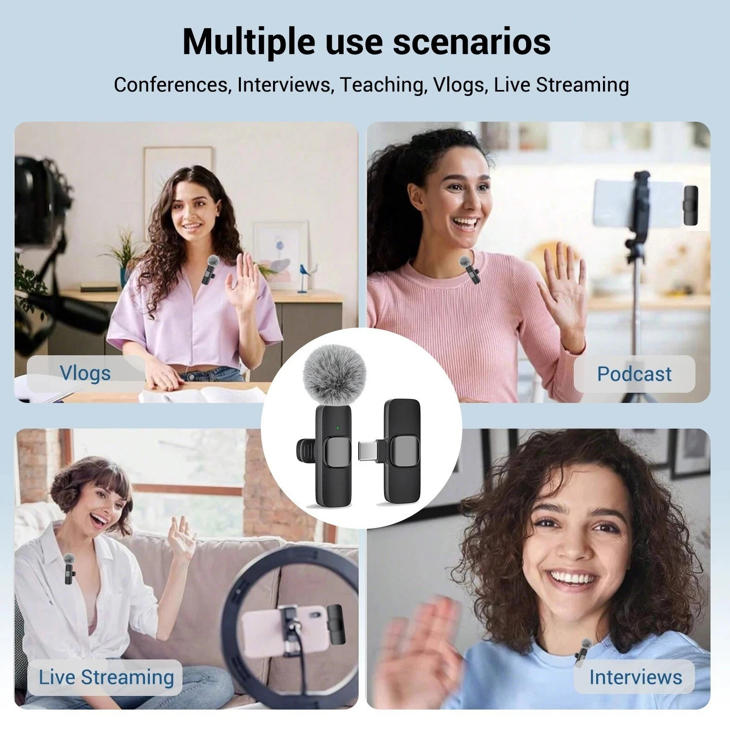 Lavalier Microphone Wireless Audio Video Recording Mini Mic For Android/iPhone