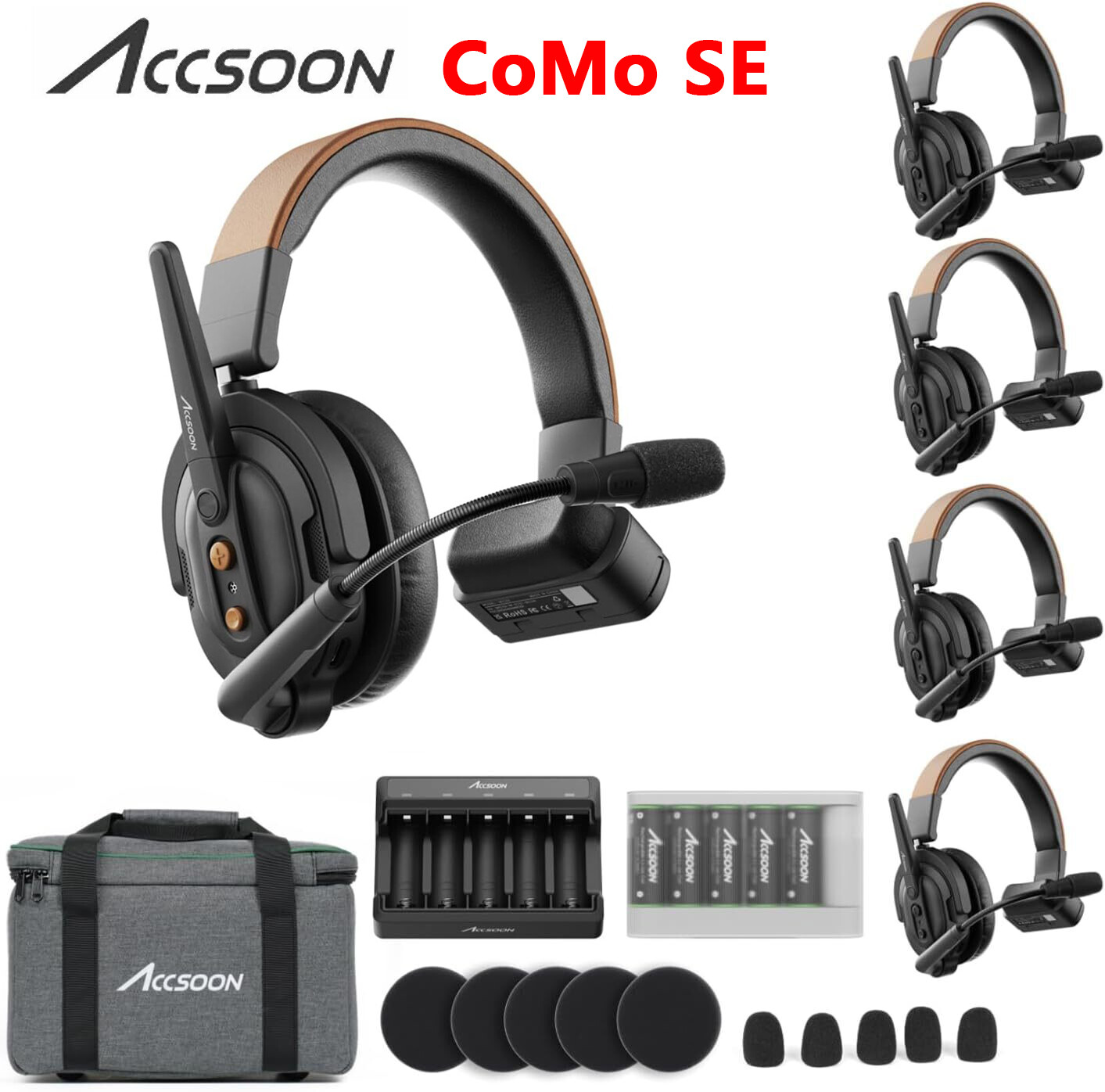 Accsoon CoMo SE 2.4GHz 400m Wireless Intercom Headset System Full Duplex 5 Perso