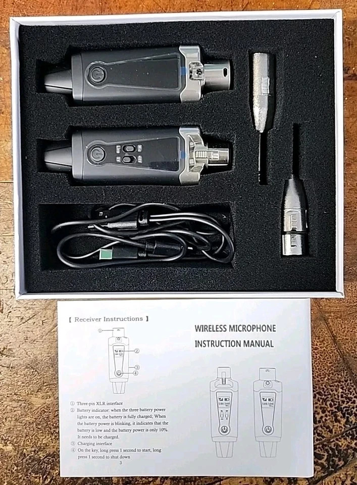 Wireless Microphone Transmitter Receiver Plug Charging System UHF new open box