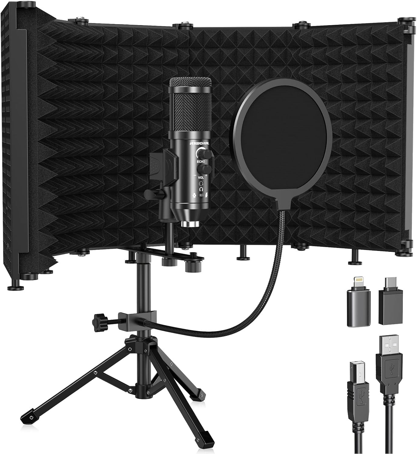 Studio Recording Microphone Isolation Shield with Pop Filter &Tri-Stand Kit M…