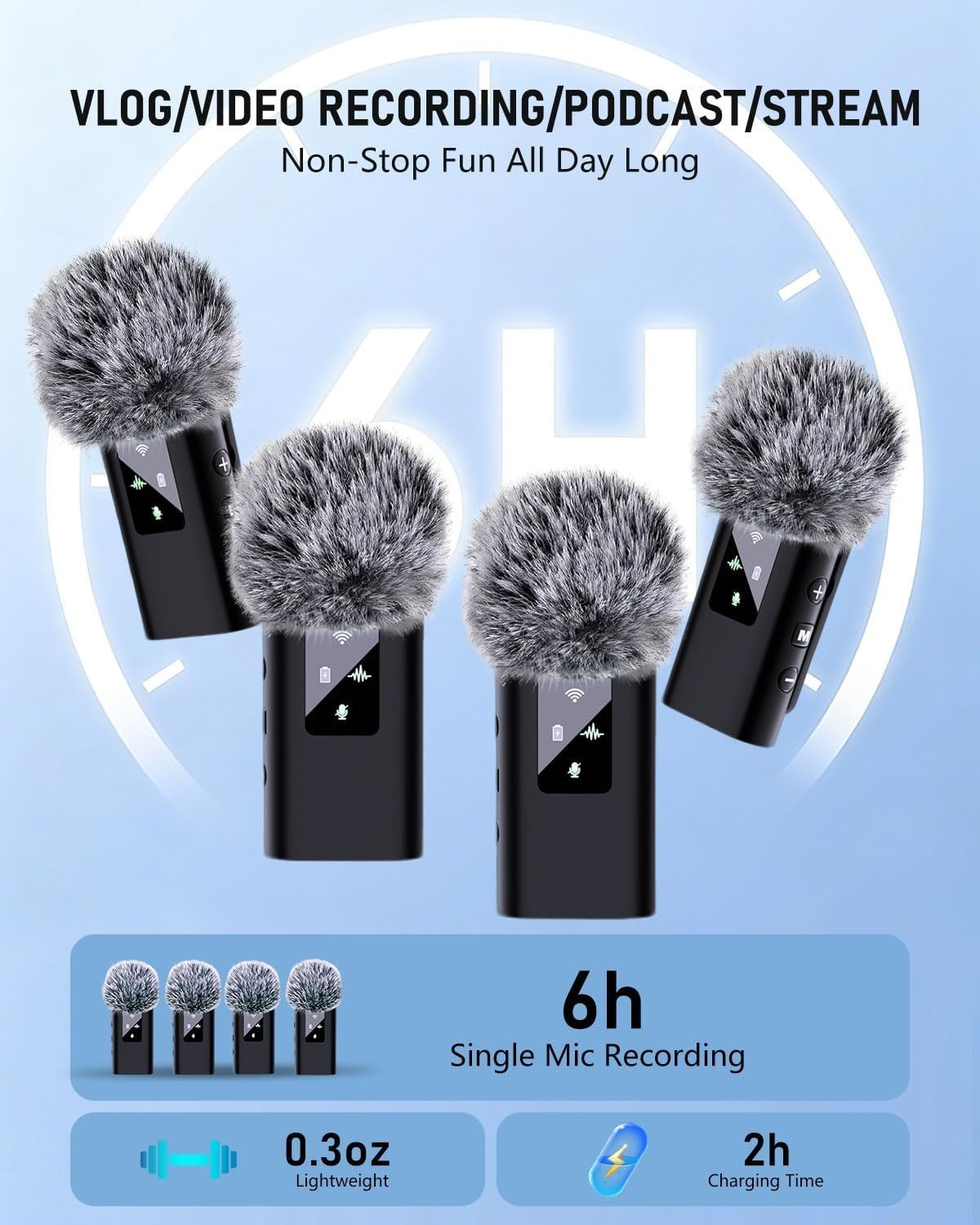 ZERFUN 4 PRO Wireless Lavalier Microphone 4 Mic Set for iPhone Android USB C