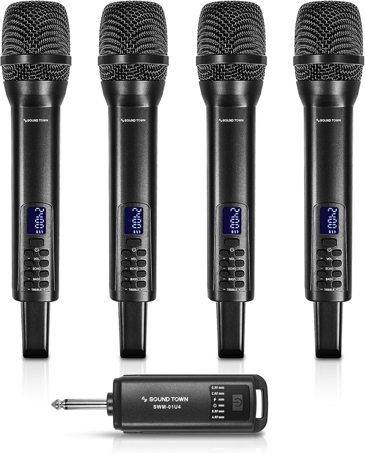 2.4Ghz Rechargeable Wireless Microphone System with 4 X Handheld Mic, 1/4″ Mini