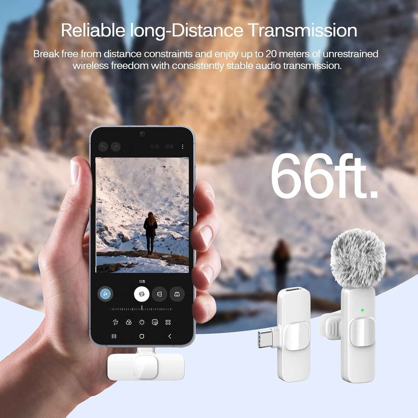 Wireless Lavalier Microphone Pack for iPhone Android, Noise Cancellation