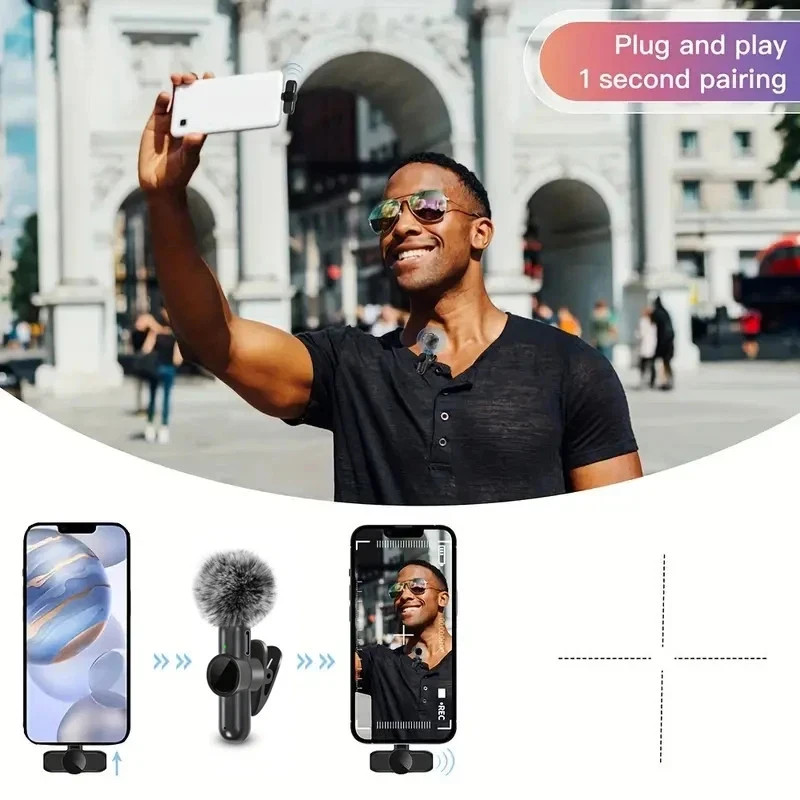 Wireless Lavalier Microphone With Windproof Cover Audio Video Recording Mini Mic