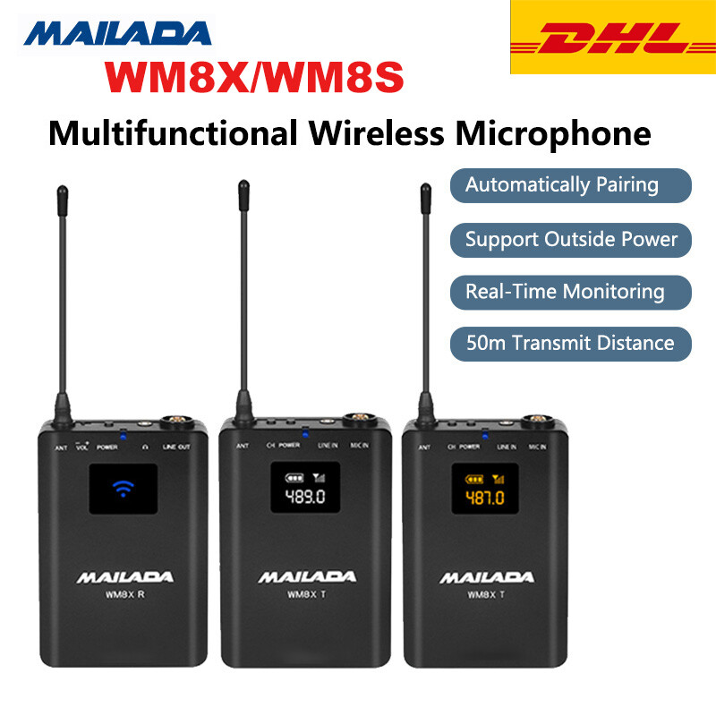 Mailada WM8X/WMS Lavalier Wireless Microphone Transmitter Receiver Mic Recording