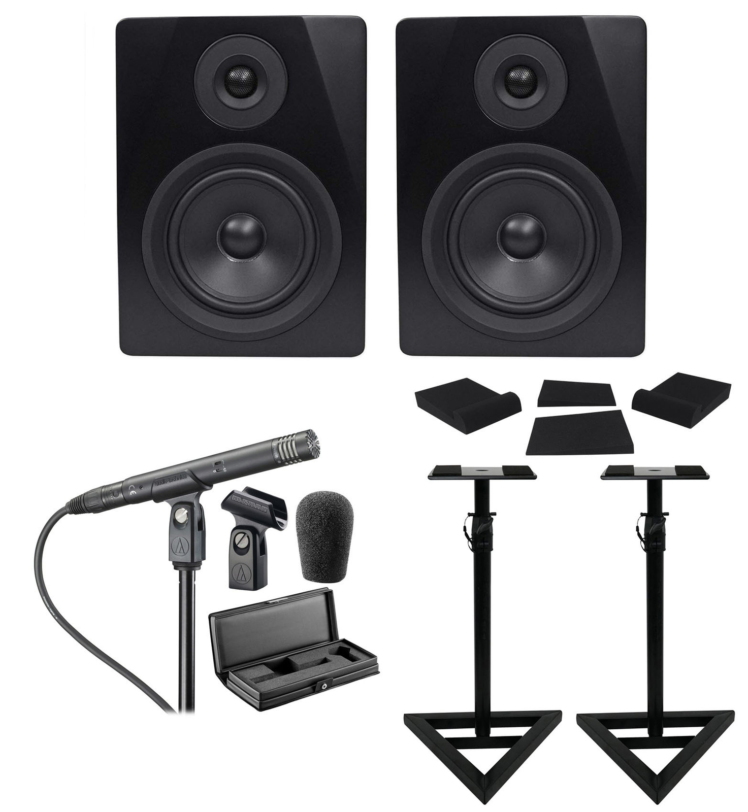 Audio Technica AT4051B Condenser Recording Microphone+Monitors+Stands+Pads+Case