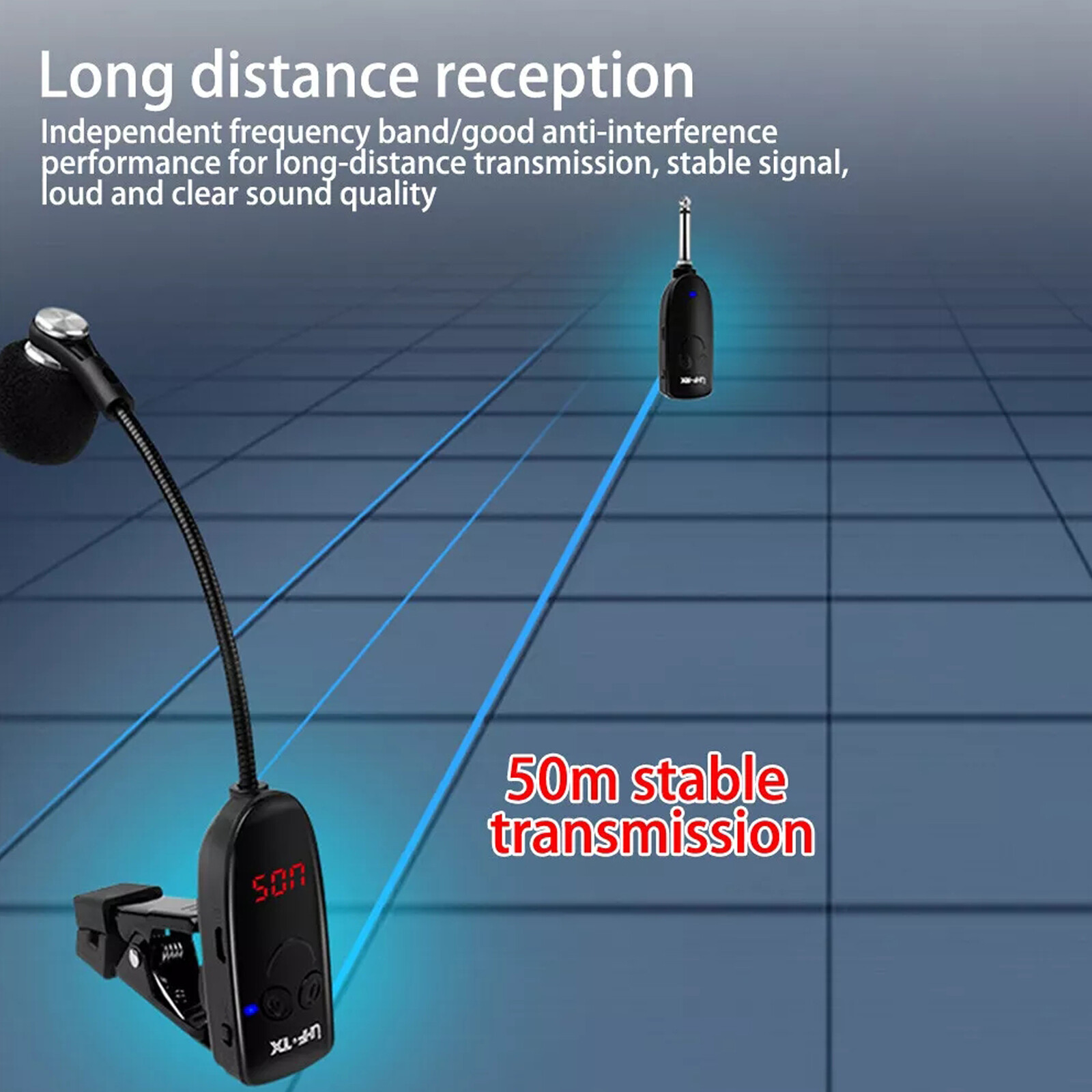 Professional UHF Wireless Instrument Microphone System For Saxophone Trumpet Sax