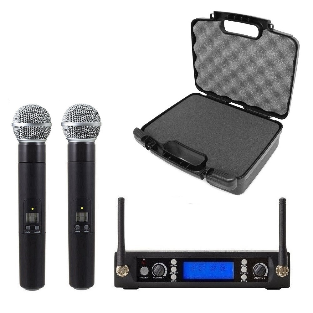 Dual Handheld Cordless Mic Set for Church School Play Stage with Carrying Case