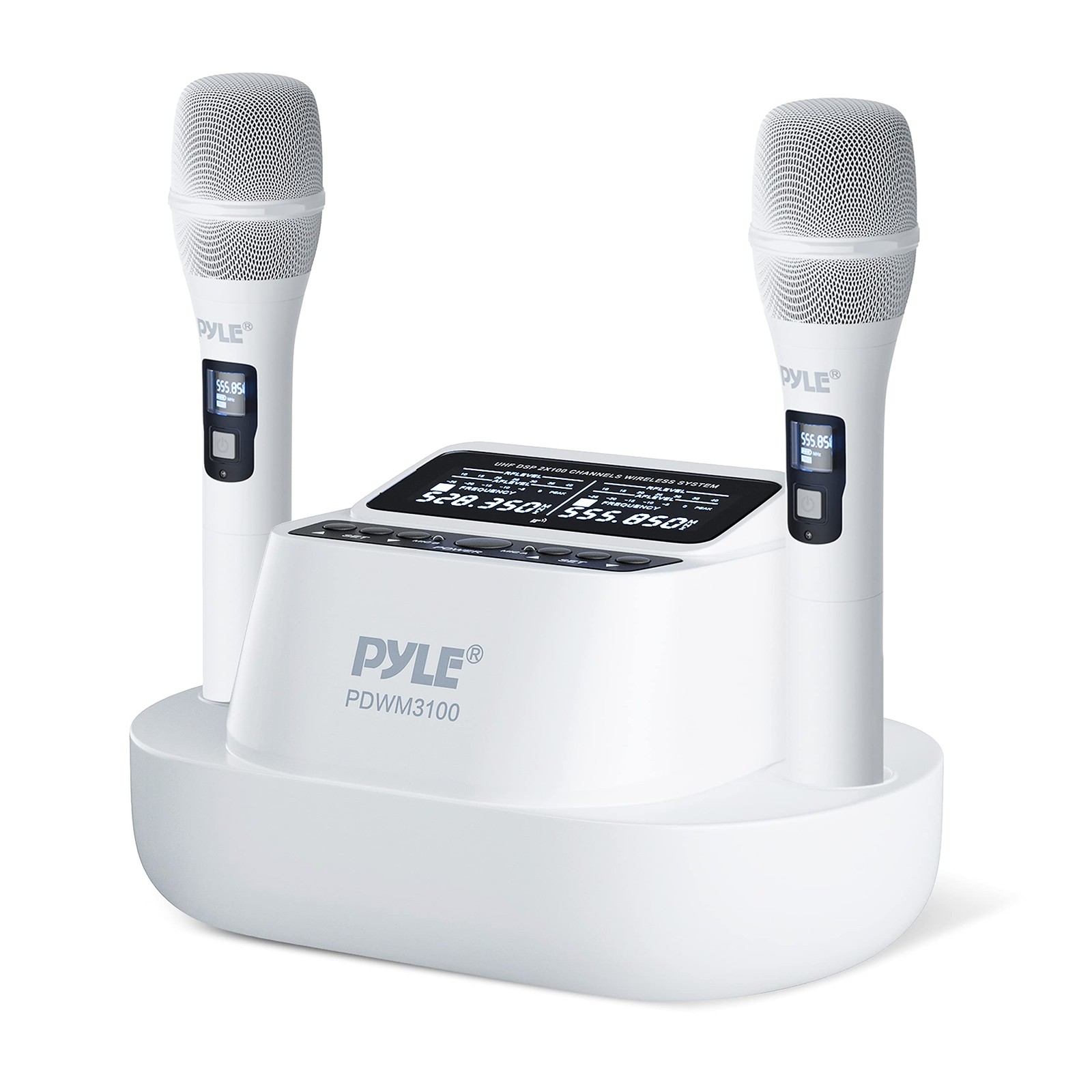 Pyle UHF Wireless Microphone System – Bluetooth Receiver Mic, White