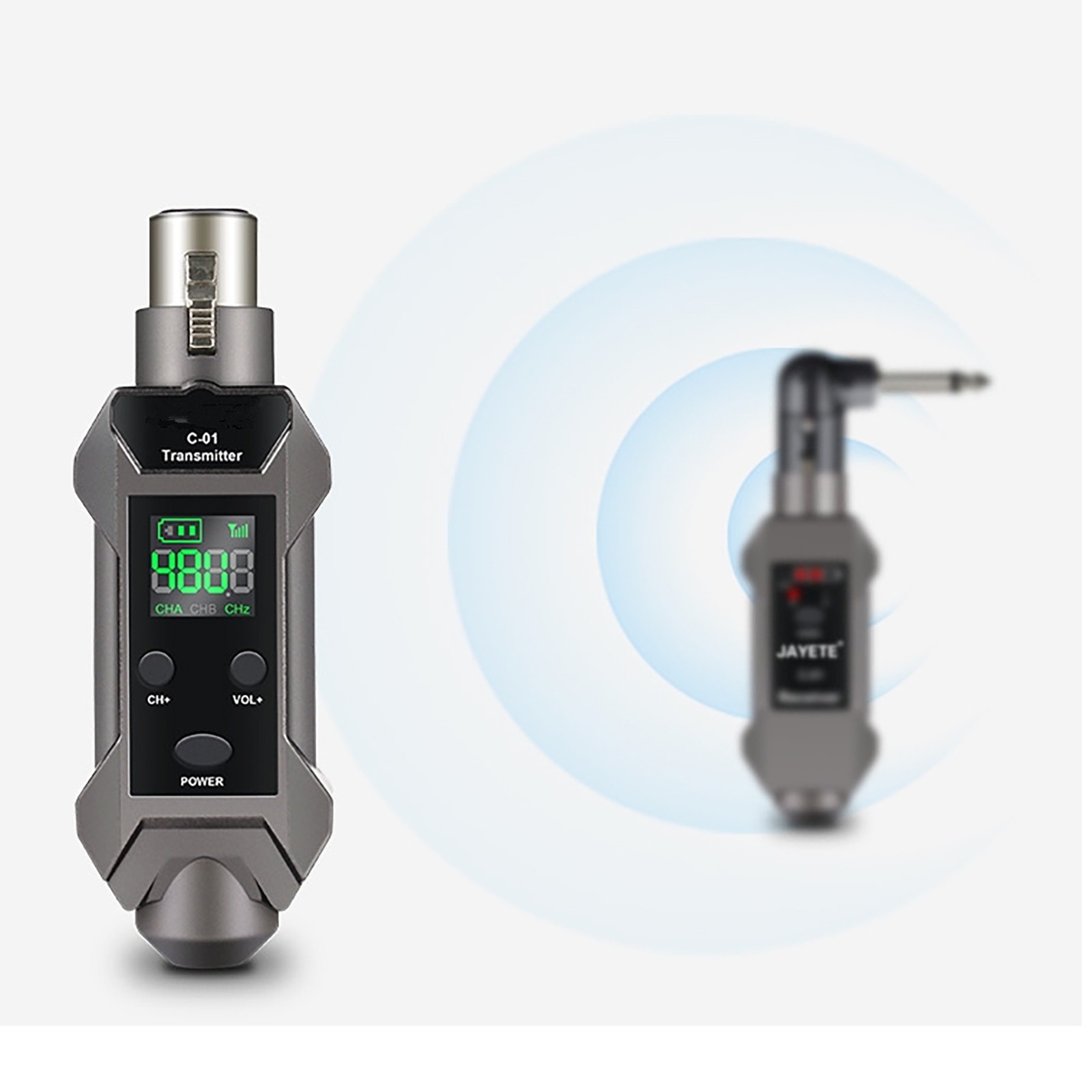 Rechargeable Plug-on Microphone Wireless System XLR Transmitter+Receiver+Adapter