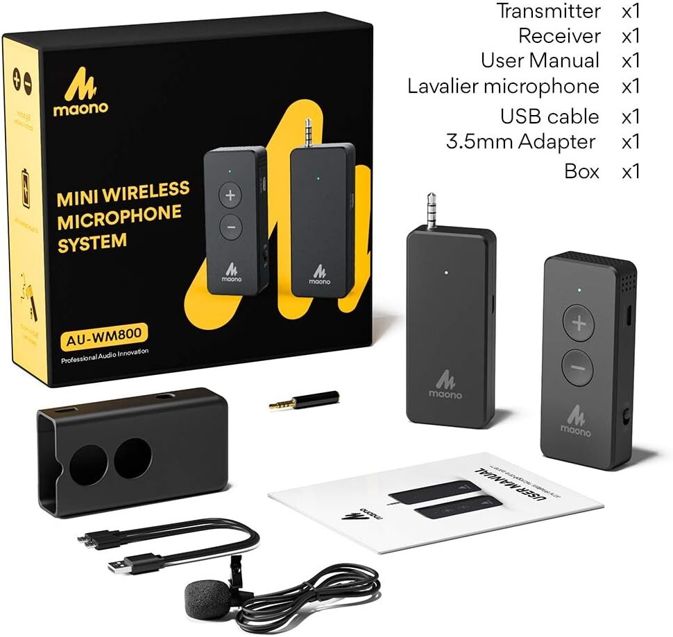 Maono Mini Wireless Microphone System AU-WM800 4 Hour Duration FREE SHIP