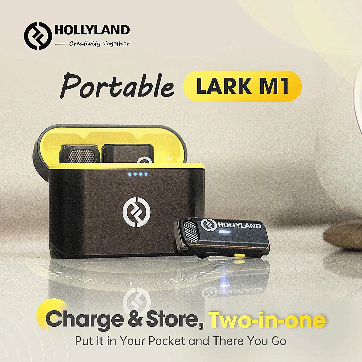 HOLLYLAND LARK M1 Duo 2.4g 600ft Wireless Lavalier Microphone Charging Case