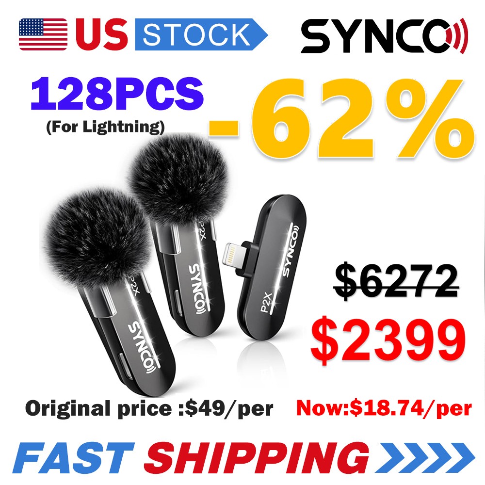 128 PC/PACK SYNCO Wireless Lavalier Microphone for iPhone Tiktok YouTube Vlog