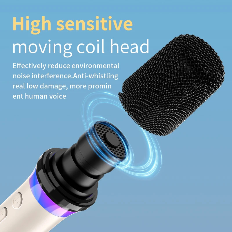 Bluetooth Wireless Moving-Coil Microphone Karaoke Companion RGB Light KTV DSP M