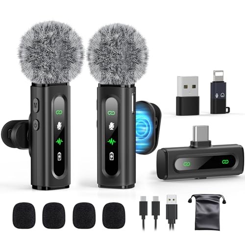 USB C Lavalier Microphone Wireless Mini Mic for Without Charging Case Black