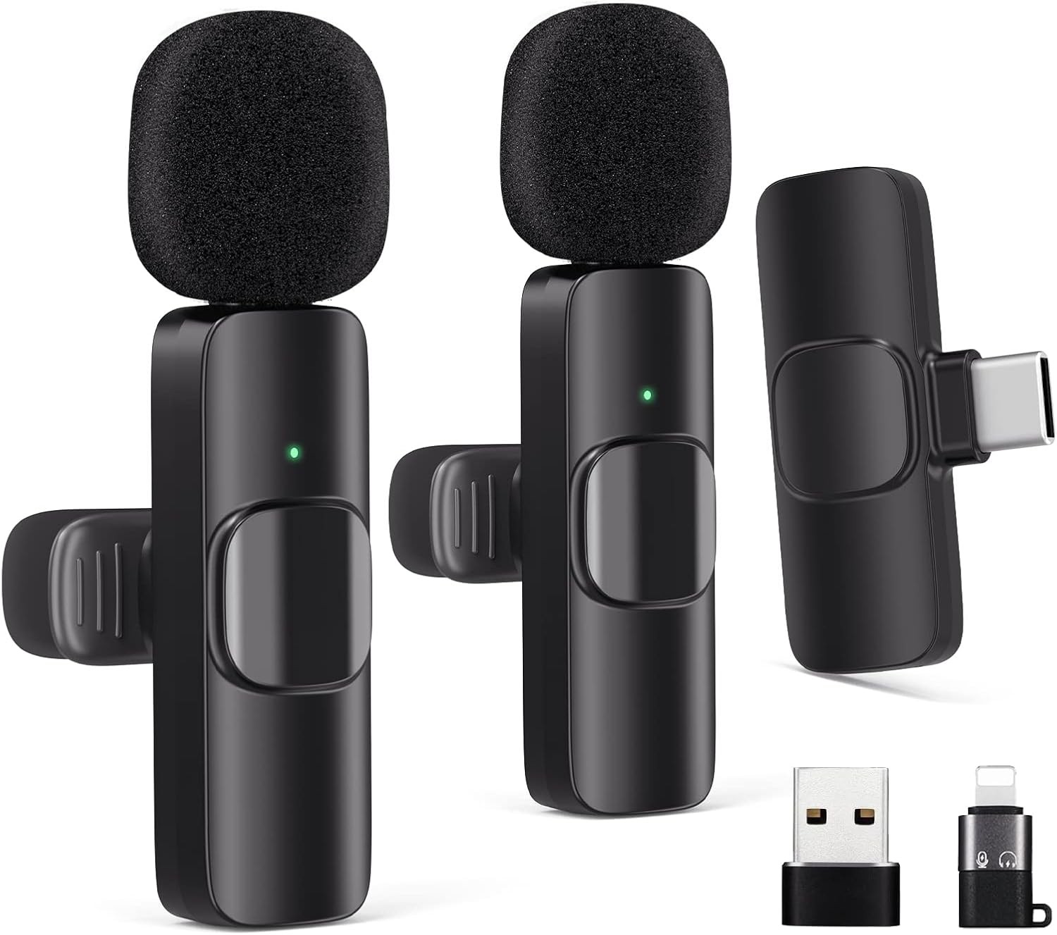 Wireless Lavalier Microphone for Android/iPhone/Computer/Laptop, 2, Black