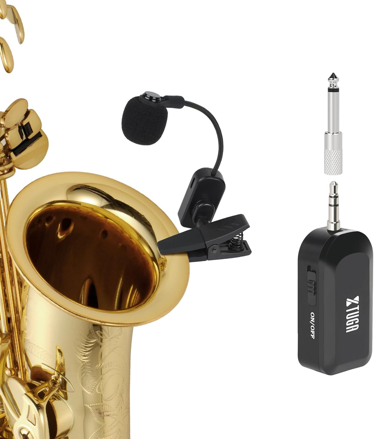 XTUGA Wireless Saxophone Microphone 2.4G Rechargeable System Clip-On Instrument