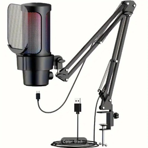 Gaming PC USB Microphone – Podcast Mic With Adjustable Boom Arm, PS4/5, PC, Mac.