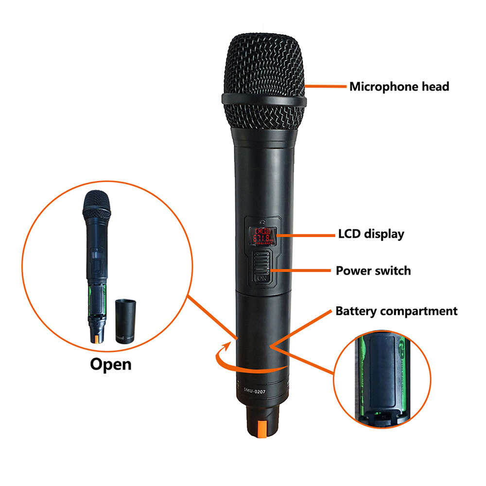2 Channel UHF Wireless Microphone System Dynamic Pro Audio Handheld Mic Karaoke
