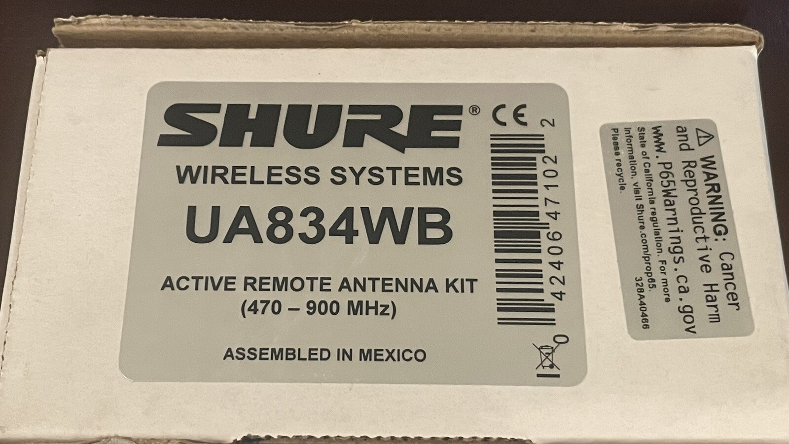 NEW Shure UA834 WB In-Line Active Remote Antenna Amplifier Kit 470-900 MHz