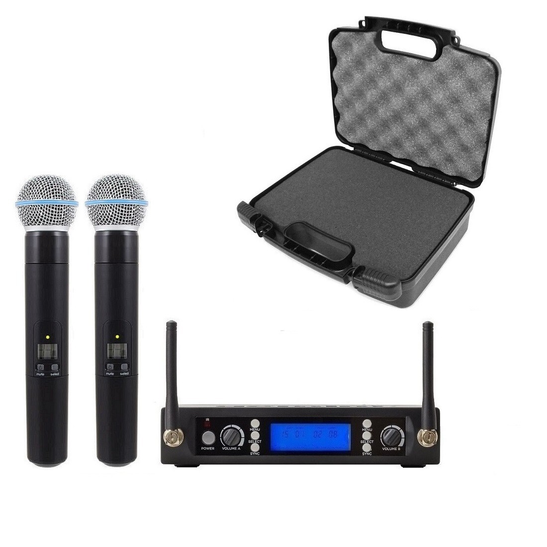 Dual Handheld Wireless Microphone System for Shure Beta 58A Vocal Carrying Case
