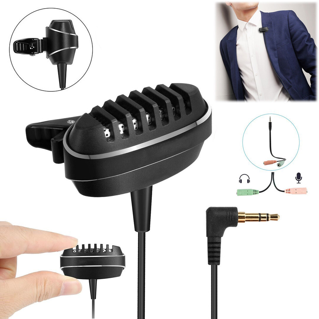 Clip-on Mini Recording Mic Wired Lavalier Lapel Microphone for Cell Phone Laptop