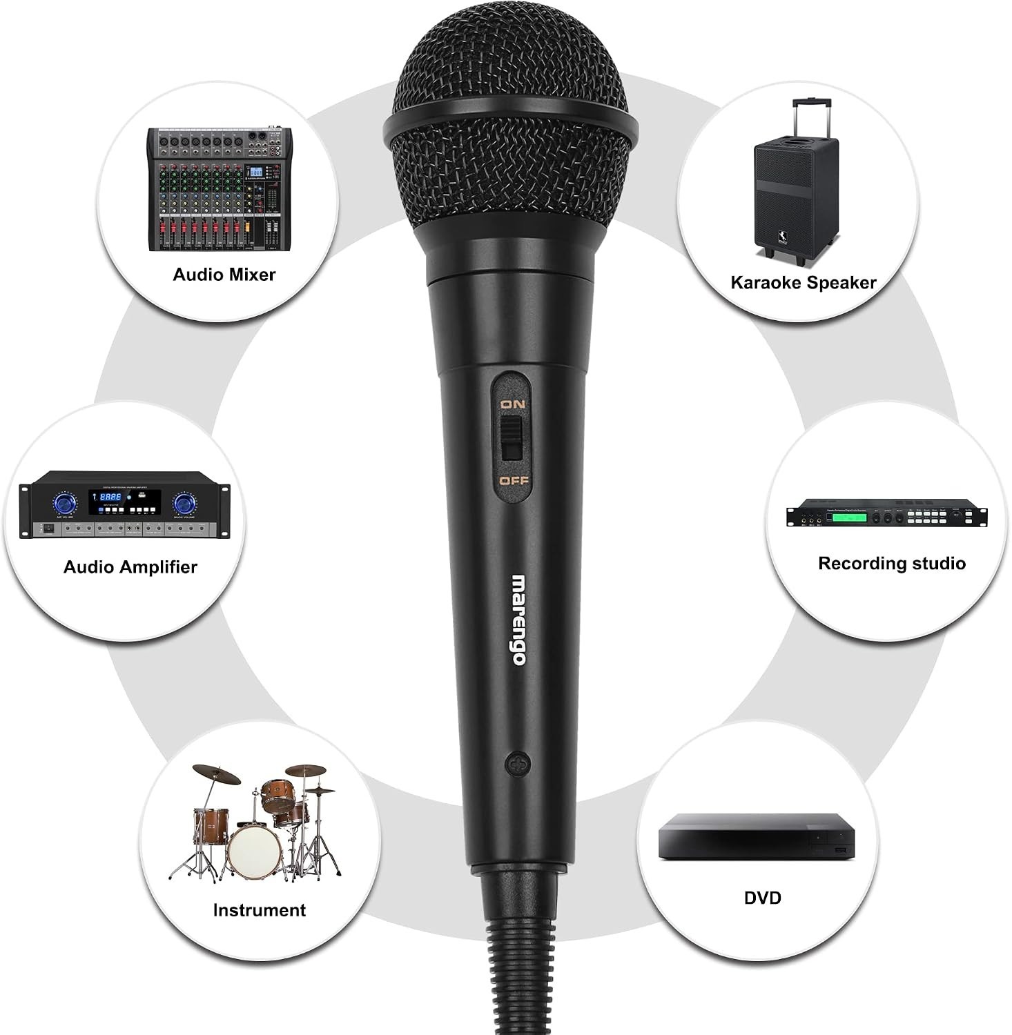 Versatile 1/4” & 1/8” Connector Microphone with 13ft Cable – Black Dynamic Mic