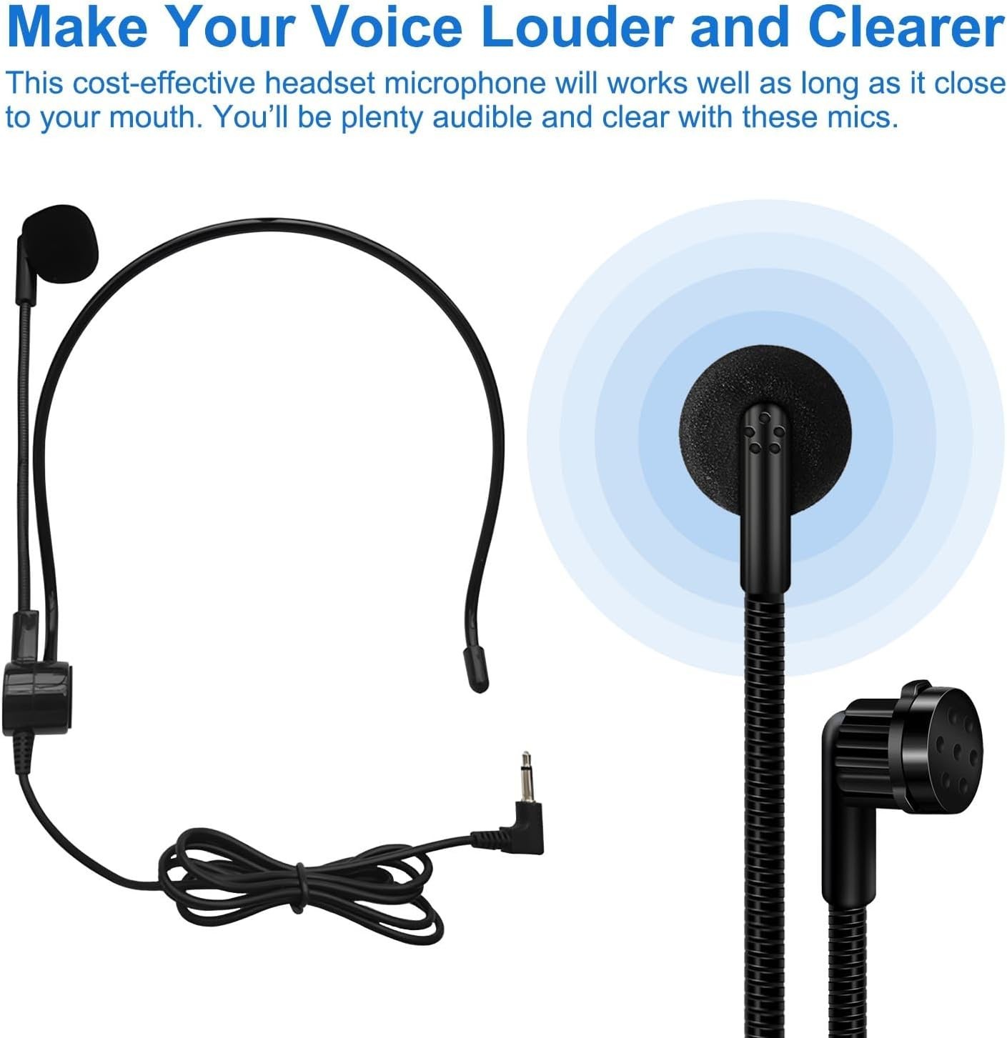 Hands Free Microphone Headset Mic,Flexible Wired Boom for Voice Amplifier, 3….