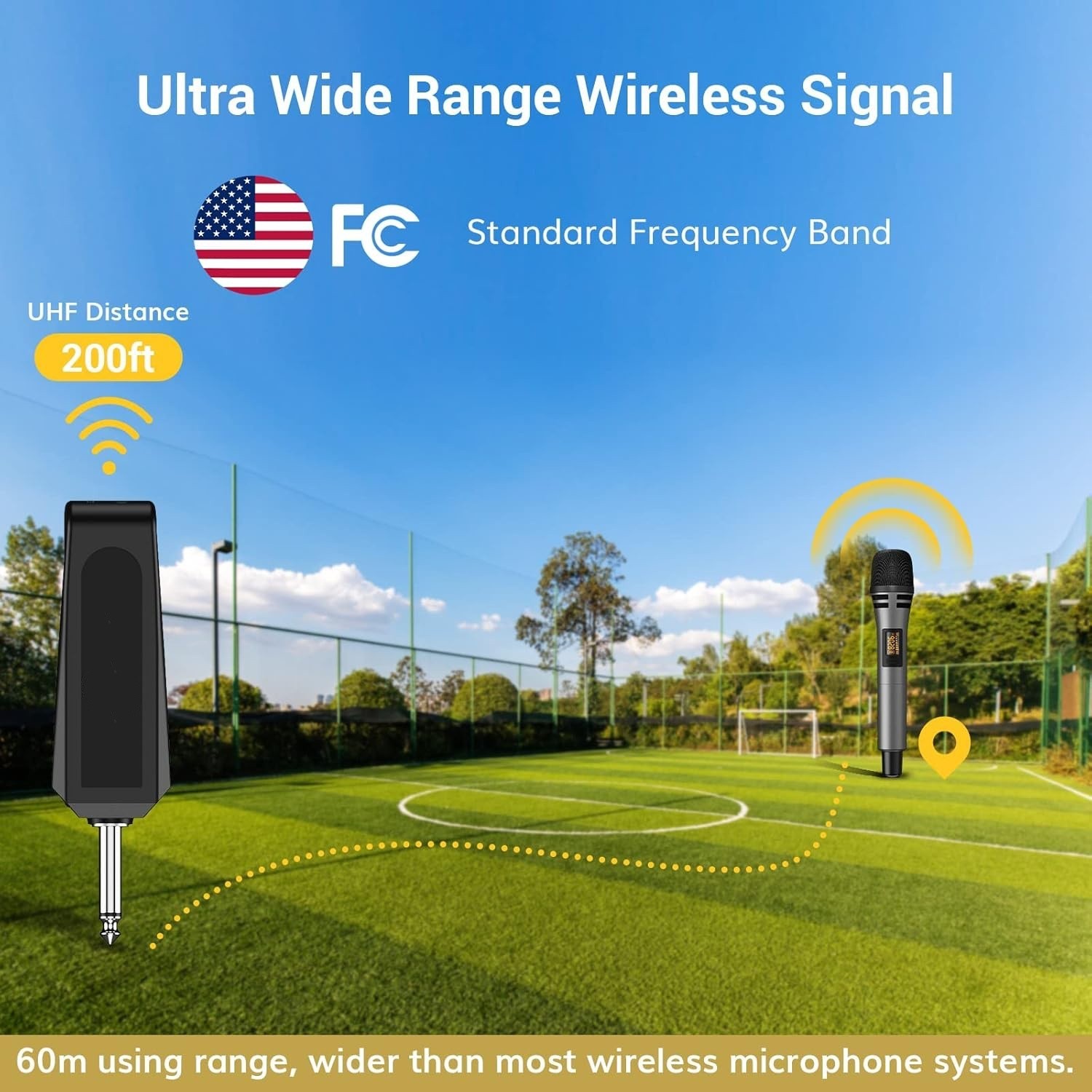 Micrófono inalámbrico dual UHF, de mano, de metal con receptor recargable