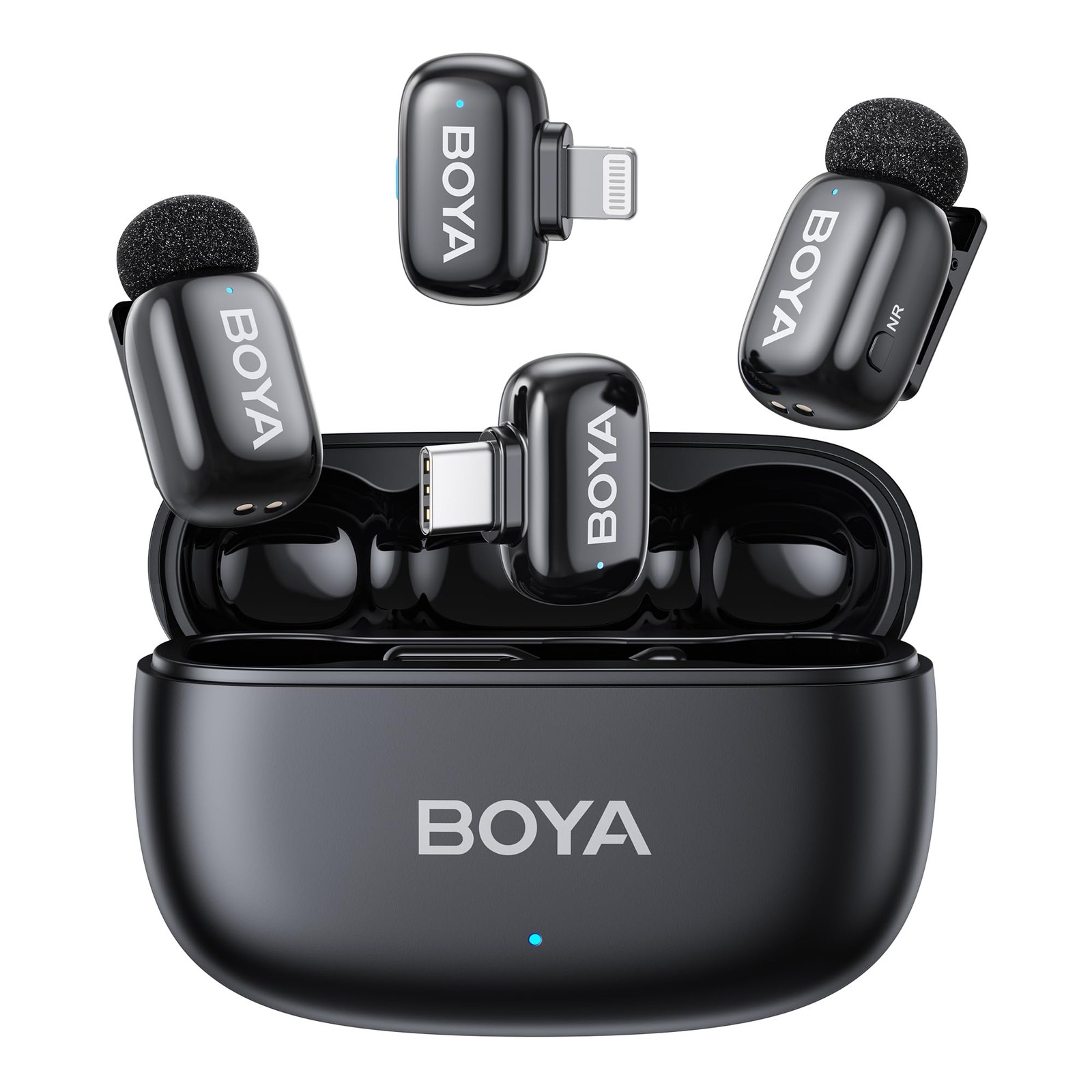 BOYA mini 2 Wireless Microphone for 2TX+USB-C RX+Lightning RX+1CC, Black