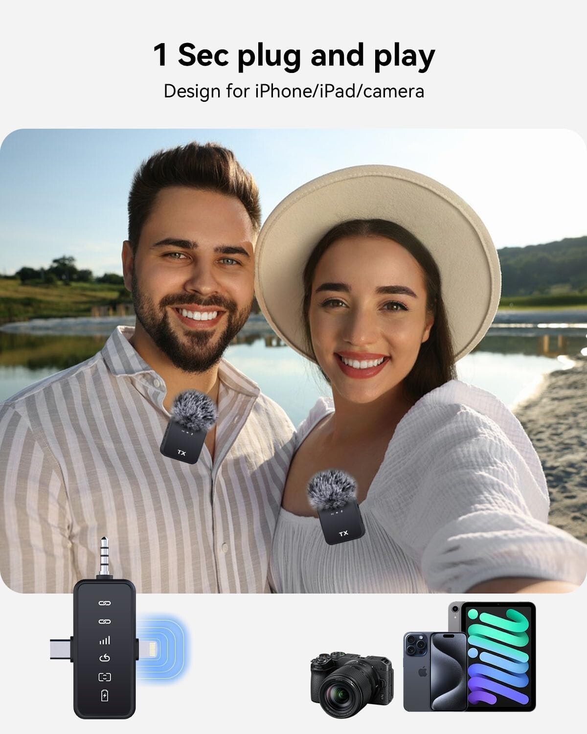 Versatile Wireless Microphone for YouTube, Tiktok, iPhone – 18H Portable Battery