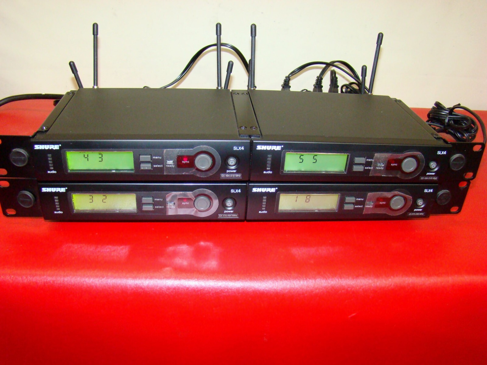 4 X Shure SLX4 G4 G5 J3 Wireless Microphone Receivers Tested Rackmount & AC adap