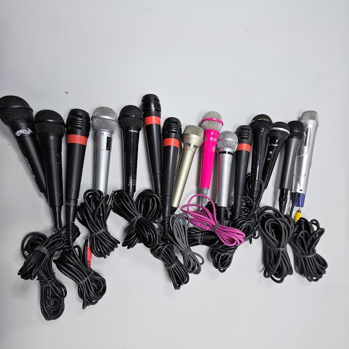 Lot of 15 Wired Microphones – Various Models & Colors, Used